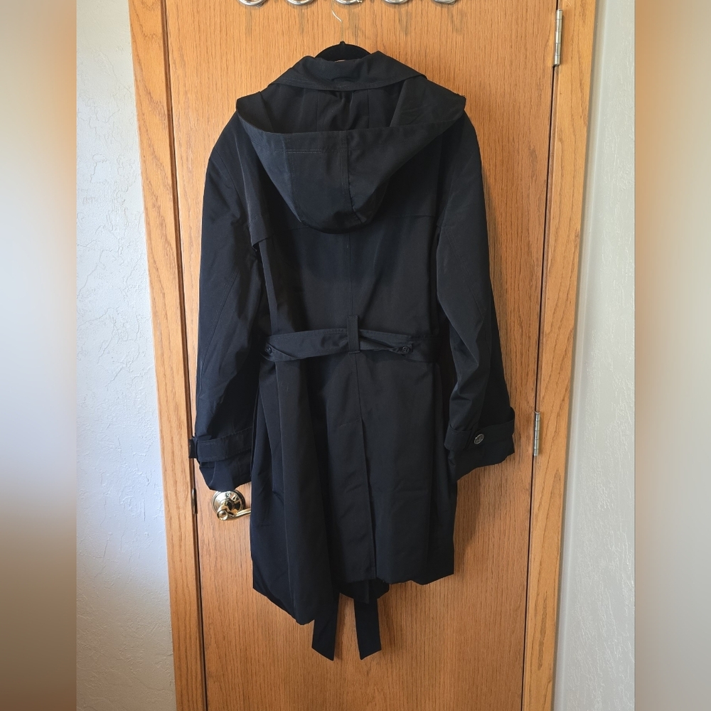 Plus Size 3X Tower By LONDON FOG Black Trench Coat Removeable Hood WORN ONCE - Picture 4 of 6